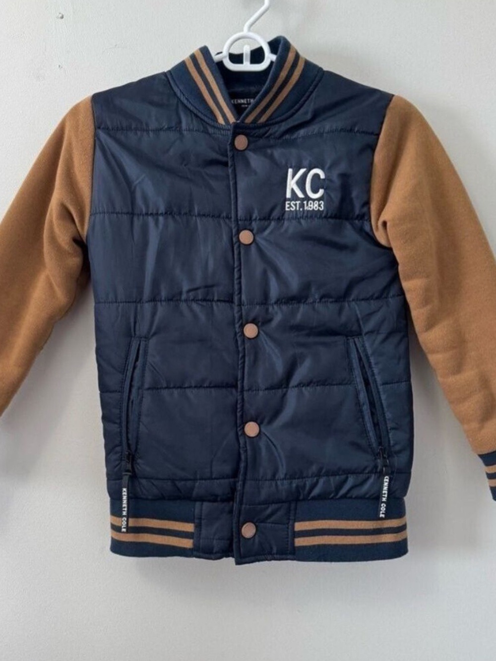 Kenneth Cole Blue and Brown Kids Bomber Puffer Jacket size 8